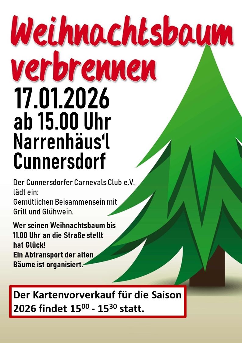 Kartenvorverkauf und Weihnachtsbaum verbrennen 2026